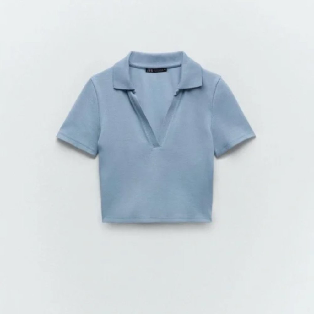 ZARA Ribbed Cropped Polo Shirt